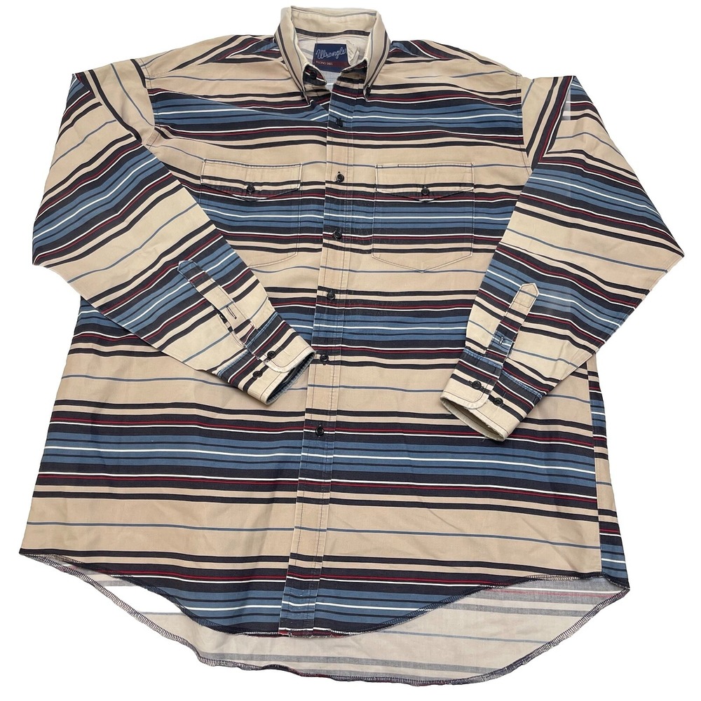 Wrangler Western X-Long Tails Shirt 2XL Brown 18.5-36 Striped Cowboy Rodeo USA